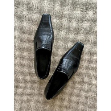 靚貨！時髦女王~3cm低跟粗跟小方頭淺口單鞋女真皮復古穆勒鞋韓版