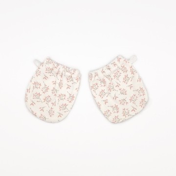 【Deux Filles有機棉】新生兒/嬰兒手套-粉枝葉