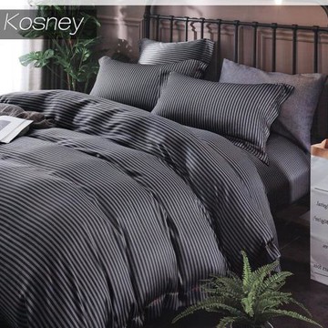 KOSNEY  西舍黑  頂級100%天絲加大床包枕套組床包高度35公分