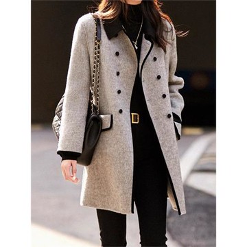 正品哥家女裝2025秋冬高級感翻領中長款毛呢灰色夾棉加厚大衣外套