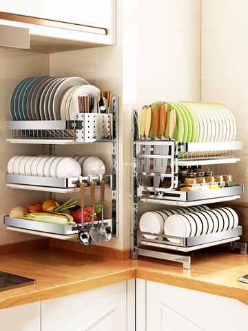 廚房置物架免打孔不銹鋼壁掛式碗架瀝水架晾放碗筷碗碟碗盤收納架