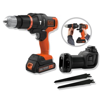 (組合) BLACK+DECKER 20V MAX單鋰電第三代可換頭惡魔機+軍刀鋸頭