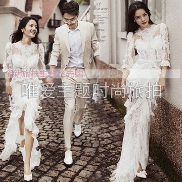 影樓展會新款婚紗攝影旅拍白紗鏤空性感開叉時尚高端街拍主題婚紗