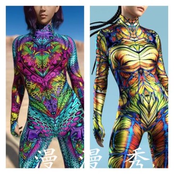 印圖生化女戰士萬圣節舞臺服裝民族風彩繪高空特技舞臺服女