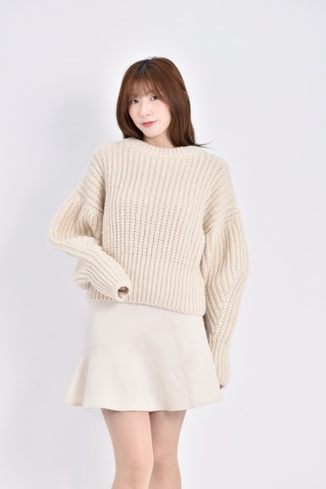 (M) answer質感落肩杏色毛衣