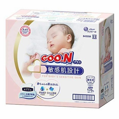 テープ 新生児サイズグーン プラス 敏感肌設計 (お誕生~5kg) 176枚(88枚×2) ケース販売 テープタイプ