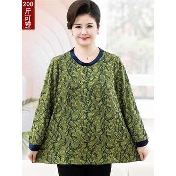 中老年加肥加大碼女裝春裝長袖t恤胖媽媽裝200斤特體遮肚寬松上衣