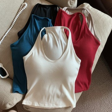 純欲辣妹吊帶背心女帶胸墊外穿性感露背百搭顯瘦內搭美背上衣夏季 吊帶背心 小可愛 背心 無袖背心 短版背心 美背 內搭