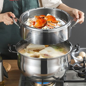 蒸鍋 煮鍋 炸鍋 不銹鋼蒸鍋 家用多功能鍋 特厚款實心原味蒸鍋 不銹鋼家用無孔蒸飯鍋節能不串味蒸鍋多層蒸籠