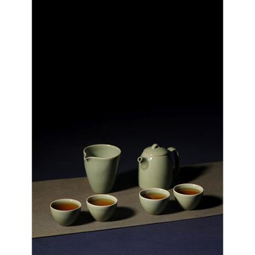 燕廬越窯青瓷功夫茶具套裝秘色瓷高檔原創陶瓷家用禮品秦權壺茶杯