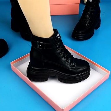 馬丁靴女加絨加厚內增高羊毛靴子