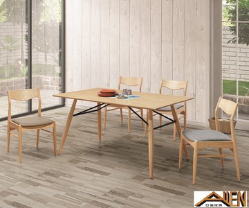 亞倫傢俱*伯名罕5尺橡膠實木餐桌椅組