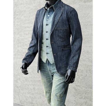 西里布美式復古棉麻牛仔休閑西服外套阿美咔嘰水洗做舊新品非rrl