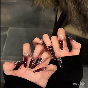 💅現實下殺穿戴甲💅韆金輕奢小衆ins風網紅紫韻純手工高級紫紅辣妹新娘學生穿戴甲穿戴甲 4UDS
