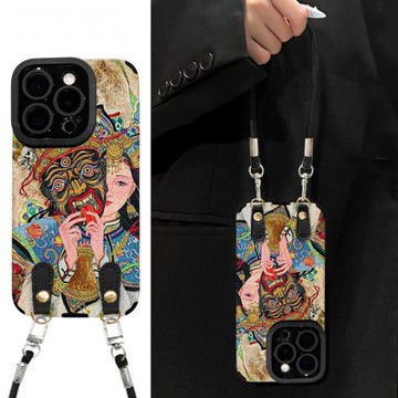 扎基拉姆適用蘋果17promax手機殼掛繩iPhone16pro瞳眼羊皮保護套15plus民族風14新女款13硅膠12防摔11高級男