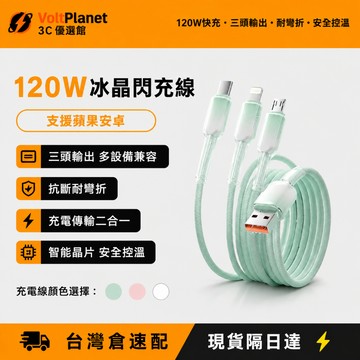 ⚡現貨/隔日達⚡冰晶三合一充電線 耐彎折 120W快充線 usb充電線 type c 支援安卓平果 手機充電線 傳輸線