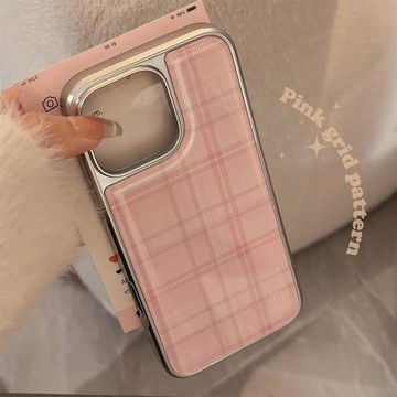 粉格紋適用18蘋果17promax手機殼iphone14滴膠13韓系甜美15華爲硬