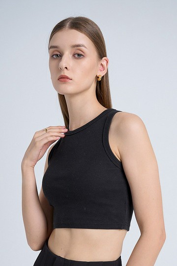 Classic Ribbed Crop Top - Black |  包覆羅紋削肩背心 - 黑