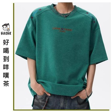 男生短袖T恤 休閒短T 男生短袖 重磅 刺繡 合身 美式復古 日常穿搭 休閒百搭 日常實穿 舒適好搭