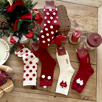 韓版聖誕襪 聖誕襪子 節慶襪子 聖誕中筒襪 聖誕點點襪 撞色聖誕襪 撞色點點聖誕襪 聖誕襪 台灣出貨 台灣賣家