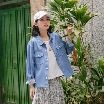 【Dailo】微落肩男友感牛仔風長袖外套 淺藍 深藍