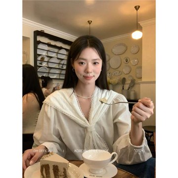 DH OFFICIAL 大花【白日幻想家】萊賽爾襯衫 法式蕾絲花邊海軍領