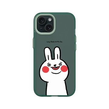 iPhone 15 Clear 憂墨綠 - 懶散兔與啾先生 Lazy Rabbit and Mr.Chu - 傻笑