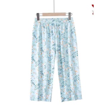 純棉睡褲七分褲女中老年薄款高腰家居褲大碼寬松空調褲全棉睡褲女