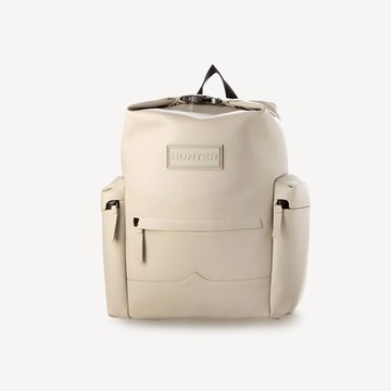 上方開扣橡膠塗層皮革後背包-米灰色