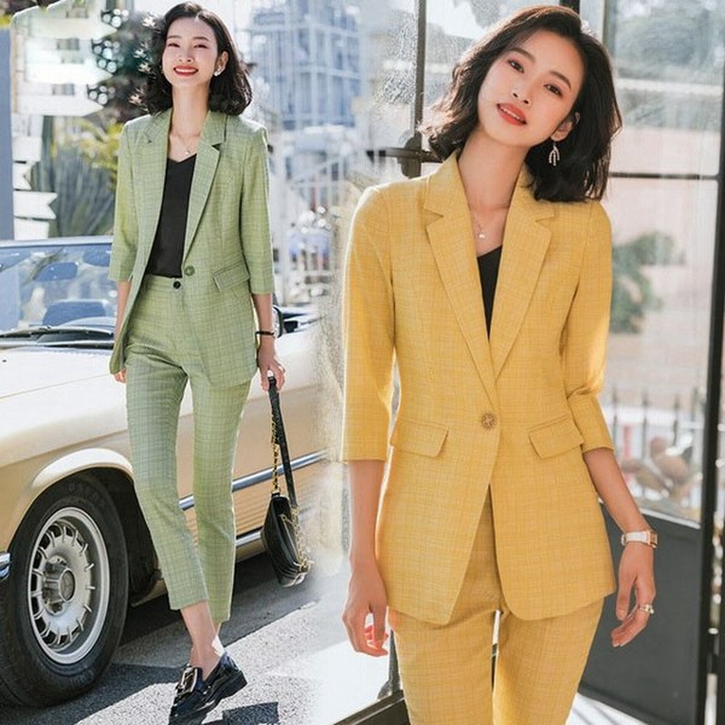 最安 夏 スーツ レディース 7分袖 テーラードジャケット パンツスーツ 2点セット セレモニースーツ ピンク ライトグリーン ホワイト ブラック ランキング受賞 Carlavista Com