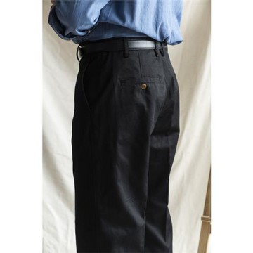 Tash&co.天時精裁高精梳長絨棉美式復古絲光黑色褲休閑闊腿男