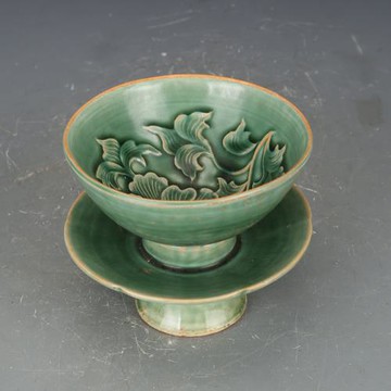 仿古瓷器宋代吉州窯綠釉花卉茶杯120ml
