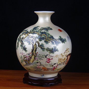 景德鎮仿古陶瓷器石榴瓶插花花瓶擺件工藝品新中式多寶閣裝飾品