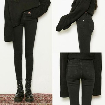 大碼牛仔褲女2025新款秋季顯瘦高腰鉛筆胖mm黑色小腳緊身九分褲子