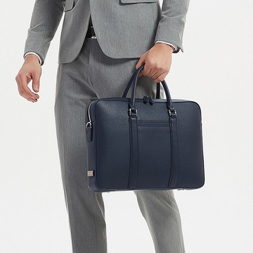 Manhattan 商務頭層皮革筆電公事包 16吋 (全藍色)