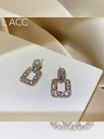 閃鉆純銀耳環2021年新款潮高級感鏤空方形耳墜幾何耳飾