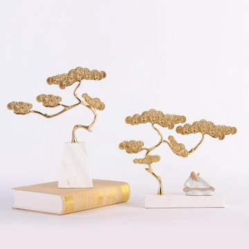 新中式大理石擺件新古典家居軟裝客廳玄關電視柜風水招財裝飾品