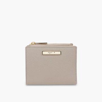 agnes b.Voyage  防刮皮革 短夾 卡其色