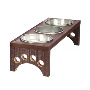 【MOMOCAT】三口小型犬貓餐桌 曼特寧色 碗架附鐵碗