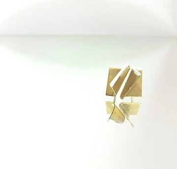 [Unisex brass irregular rectangle earrings with hand-painted white lines]方形不對稱白色飾邊黃銅耳環（中性）