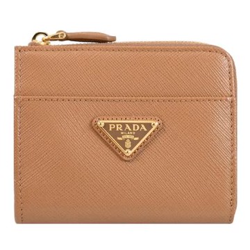PRADA 金屬三角LOGO防刮皮L型拉鍊零錢包(棕)
