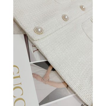 FFmiss◆法式洋氣羊毛呢羽毛小香風短外套編織珍珠流蘇毛毛開衫女