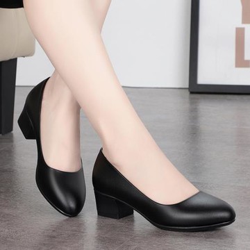 工作鞋女黑色平底皮鞋圓頭舒適工裝銀行酒店職業上班久站不累單鞋