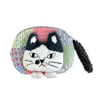 Kusuguru Japan 零錢包 立體貓尾巴 小碎花格子小物收納包 -黑色