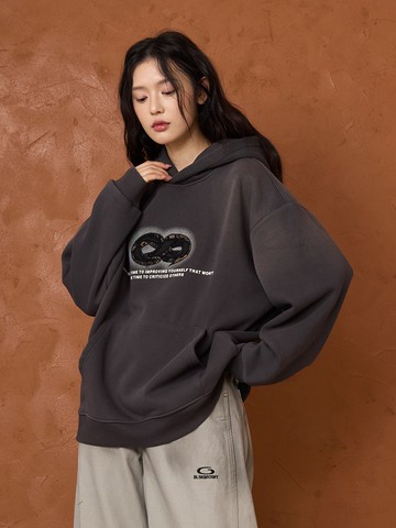 無限符號貼布加絨長帽T