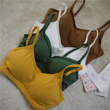 內銷女款美背文胸U型背純棉V領固定一體杯無鋼圈胸罩內衣