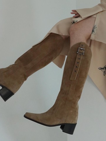 Belted long boots - green brown