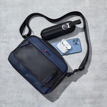 Knirps德國紅點 斜背包 • 側背包｜真皮飾邊・YKK拉鍊 – 藍