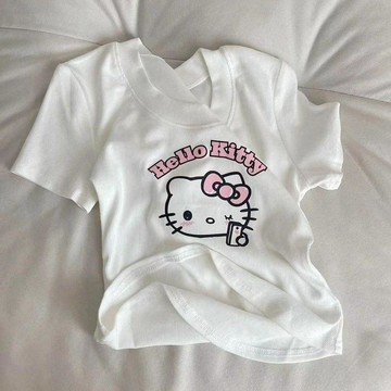 ✨台灣出貨✨女童T恤2026春夏新款卡通kitty印花短袖上衣女寶可愛圓領百搭半袖