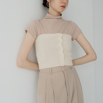 QUEENSHOP_ S 女裝 織紋排釦針織平口上衣-米白 現+預 【01098121】